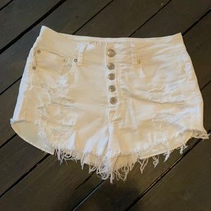 EUC distress white denim hi rise festival shorts